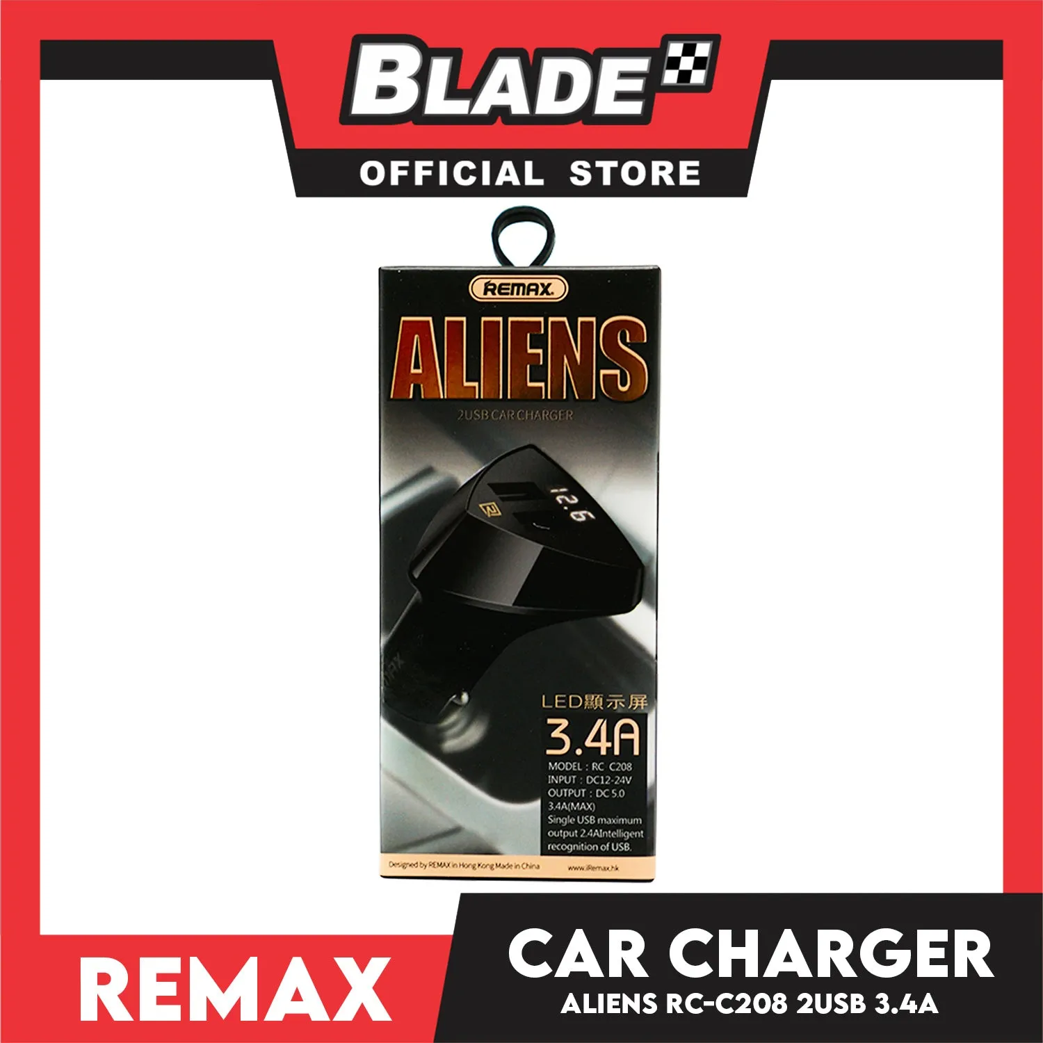 Remax Car Charger Aliens 3.4A RC-C208 Universal Dual USB Smart Car Charger with Digital LED Display (Black)