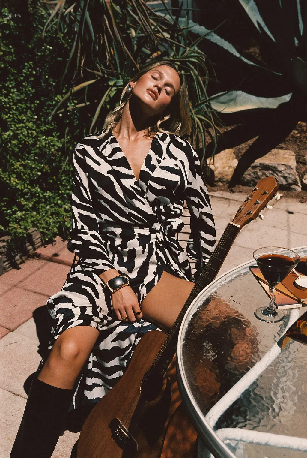 Renna Zebra Long Sleeve Wrap Midi Dress