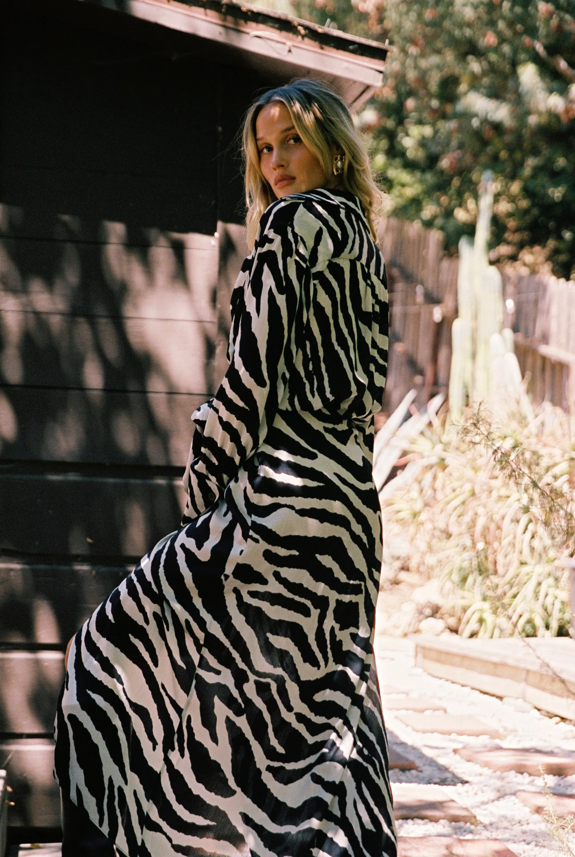 Renna Zebra Long Sleeve Wrap Midi Dress