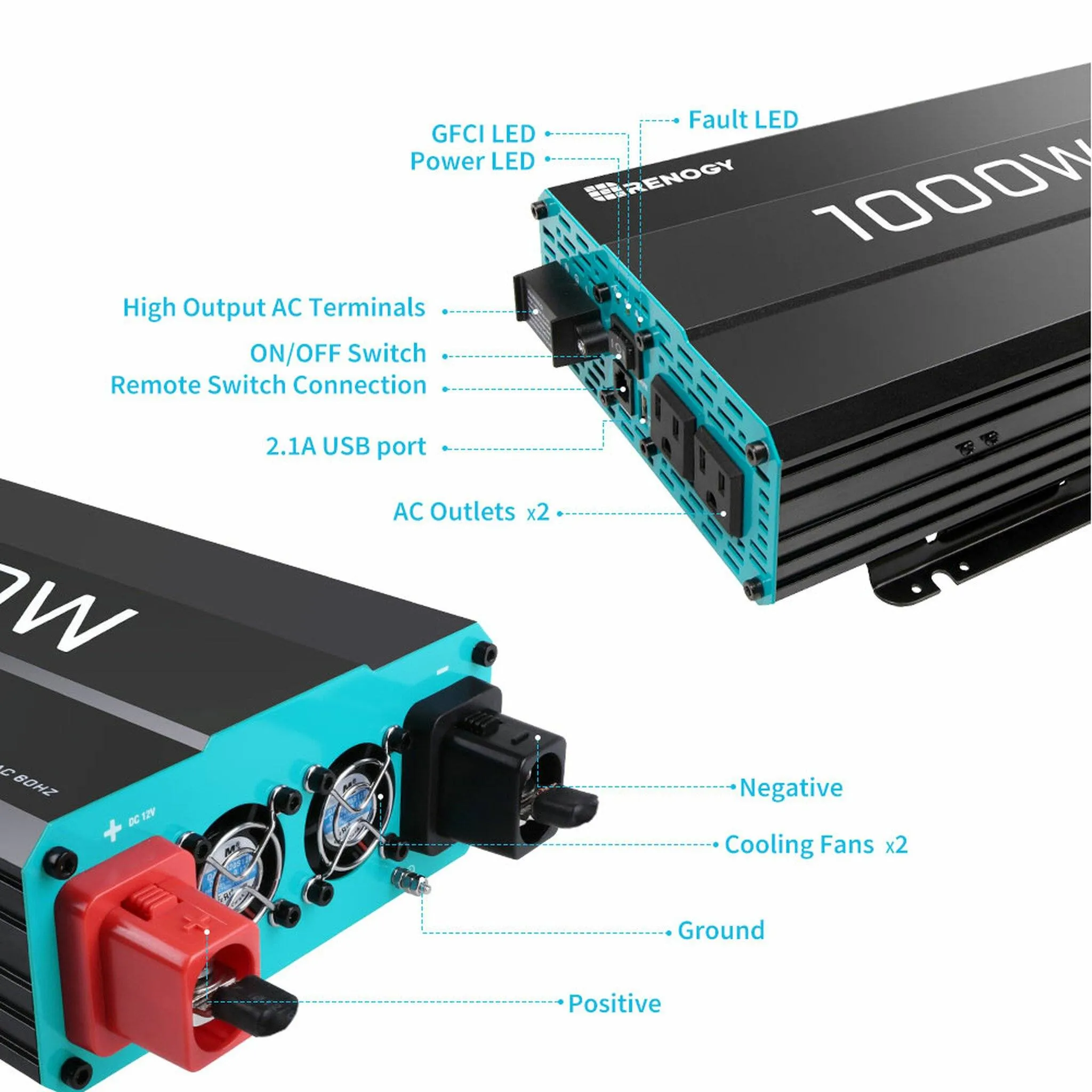 Renogy 1000W 12V Pure Sine Wave Inverter