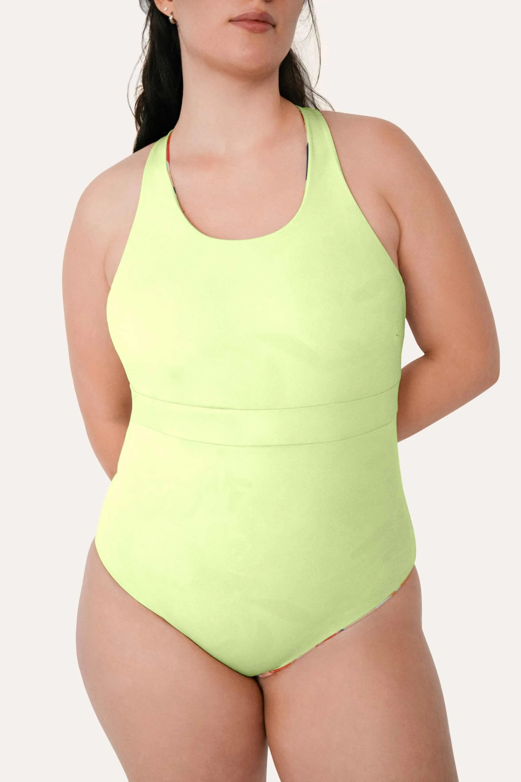 REVERSIBLE SPORTY SWIMSUIT – LEMON / FLOWER FISH