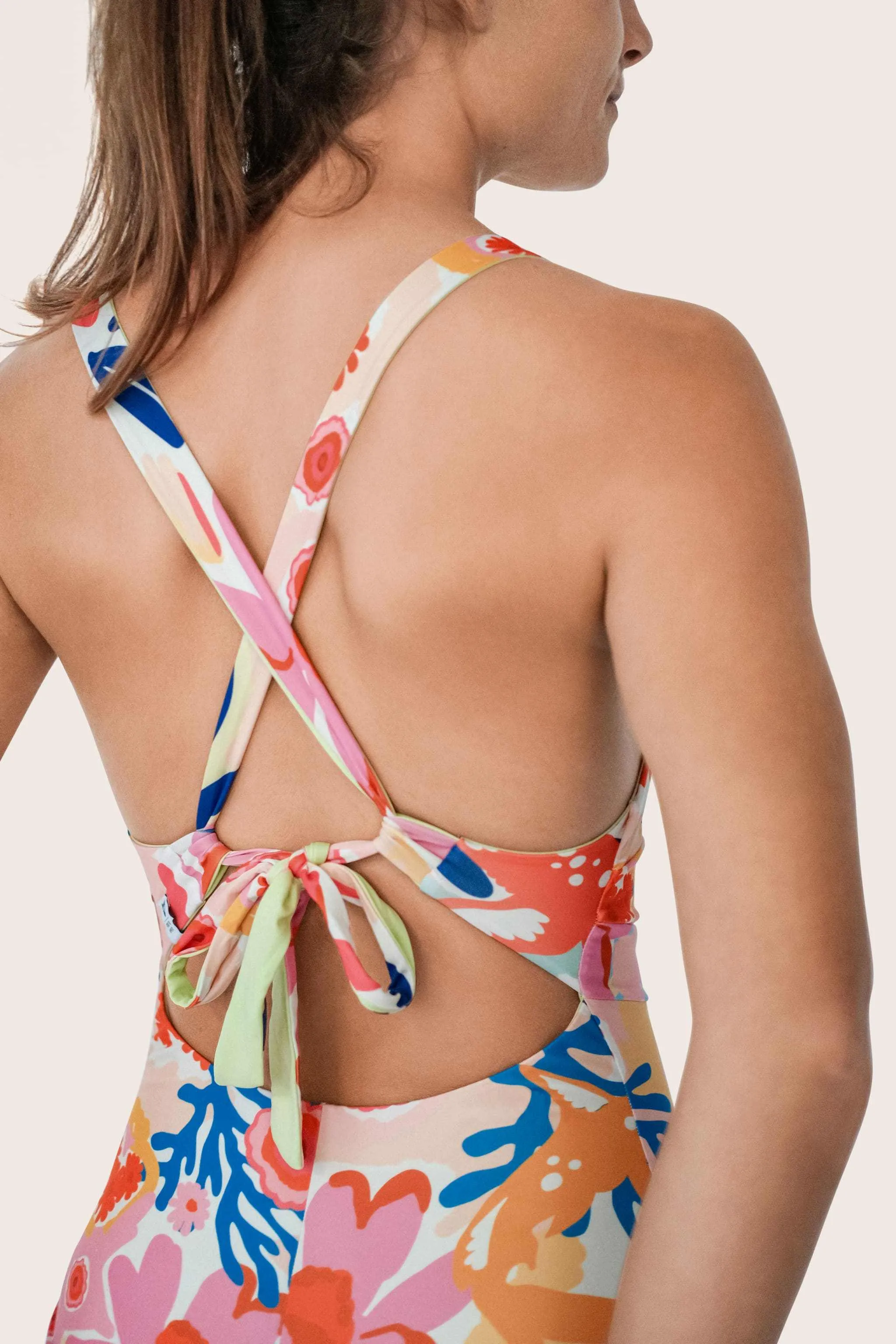 REVERSIBLE SPORTY SWIMSUIT – LEMON / FLOWER FISH