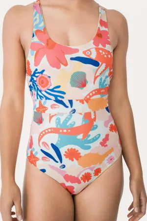 REVERSIBLE SPORTY SWIMSUIT – LEMON / FLOWER FISH