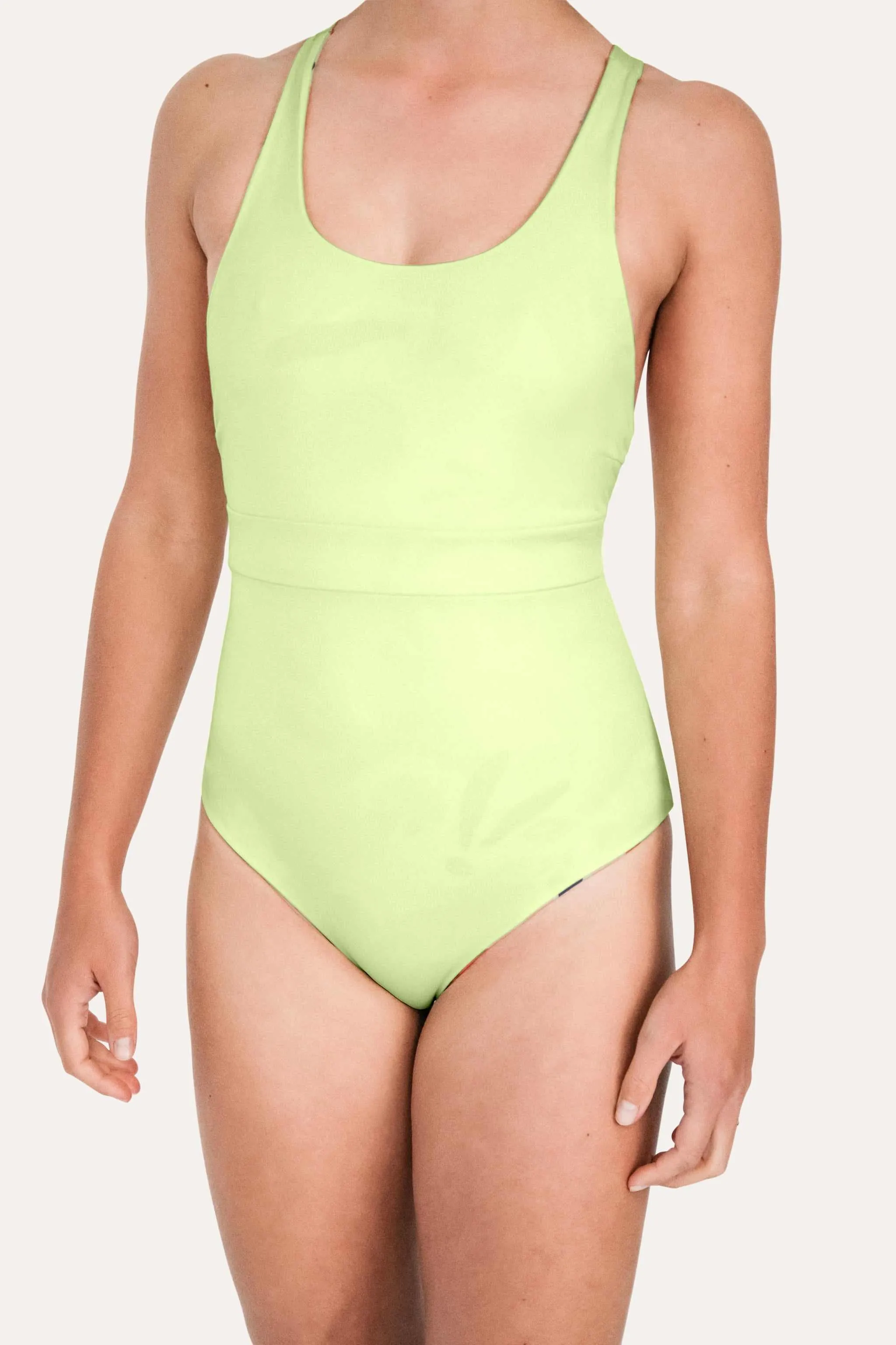 REVERSIBLE SPORTY SWIMSUIT – LEMON / FLOWER FISH