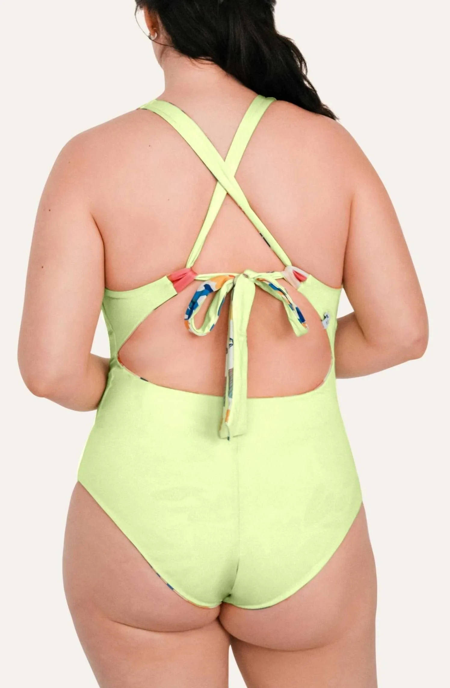 REVERSIBLE SPORTY SWIMSUIT – LEMON / FLOWER FISH