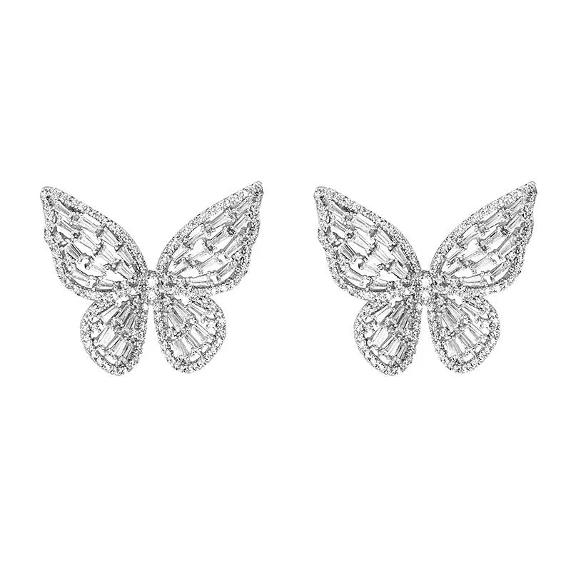 Rhodium Plated Butterfly Bloom Earring