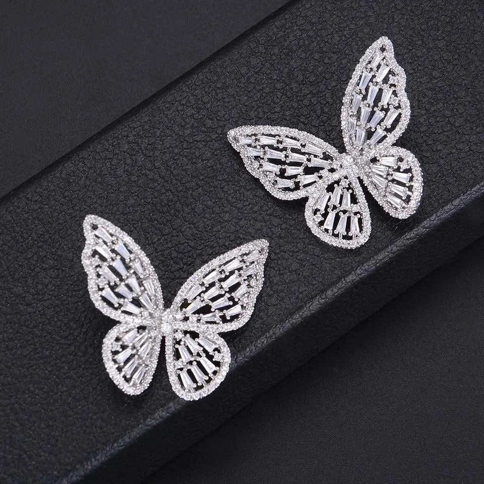 Rhodium Plated Butterfly Bloom Earring