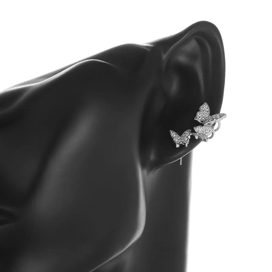 Rhodium Plated Cz Diamond Butterfly Earring