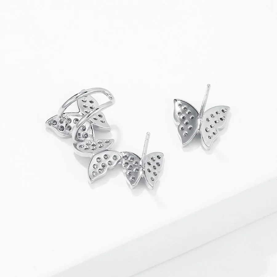 Rhodium Plated Cz Diamond Butterfly Earring