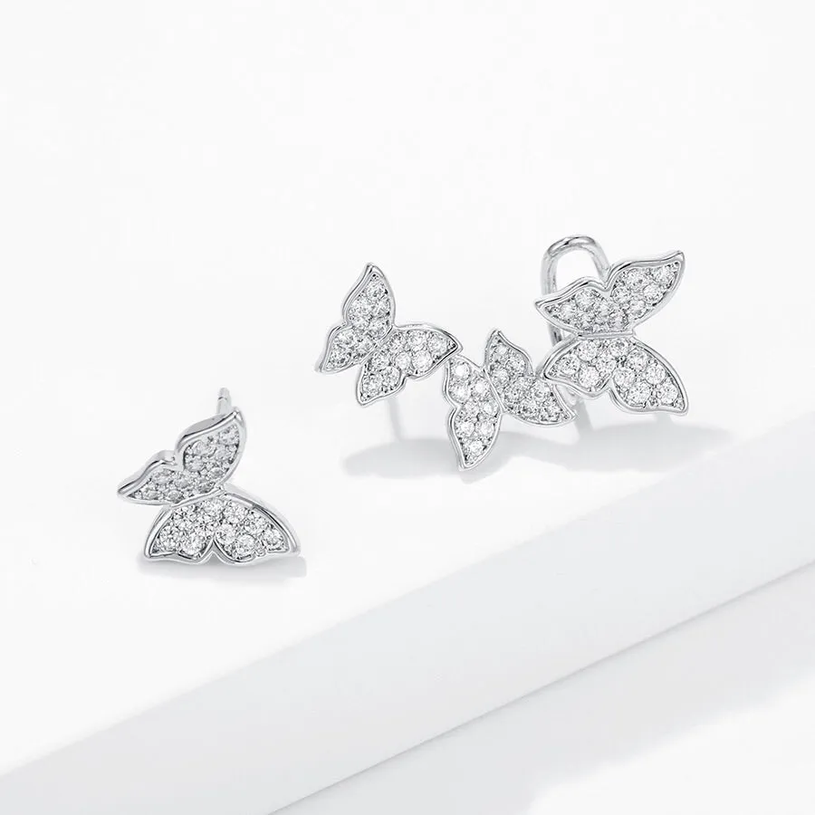 Rhodium Plated Cz Diamond Butterfly Earring
