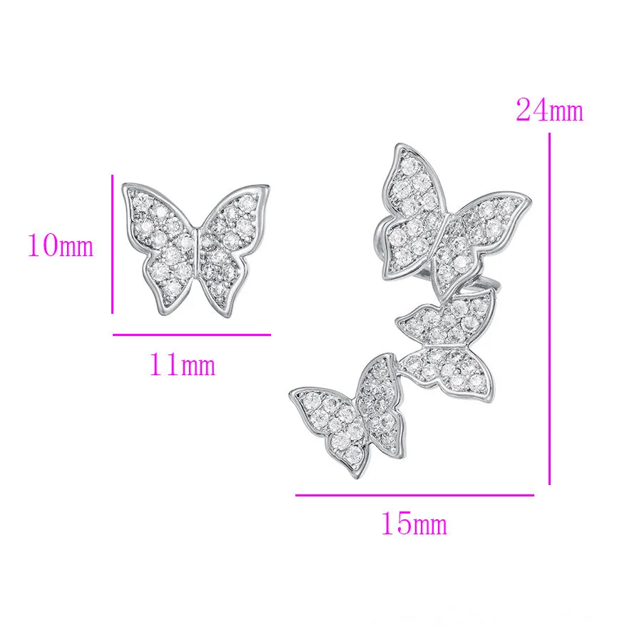 Rhodium Plated Cz Diamond Butterfly Earring