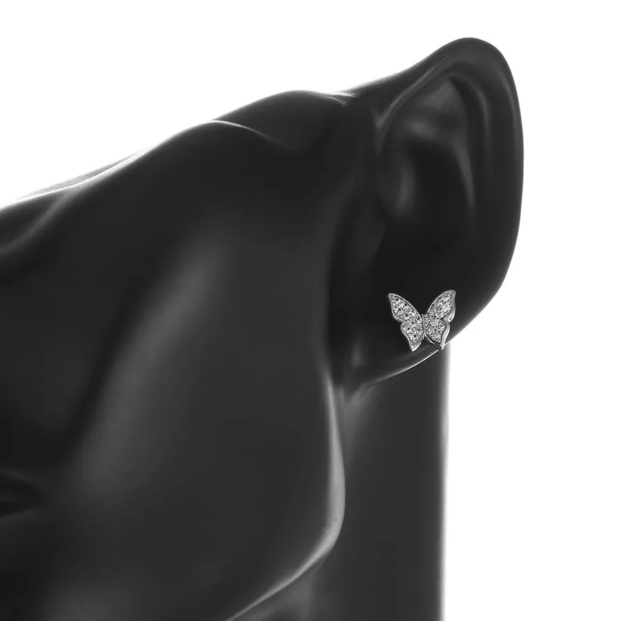 Rhodium Plated Cz Diamond Butterfly Earring