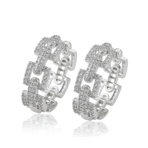 Rhodium Plated CZ Diamond Chain Hoop Earring