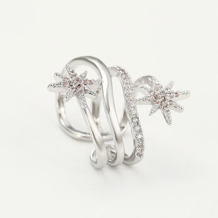Rhodium Plated Diamond Star Ear Cuff