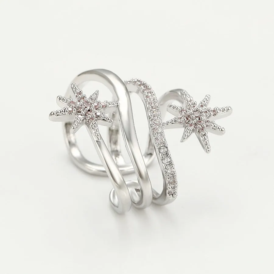Rhodium Plated Diamond Star Ear Cuff