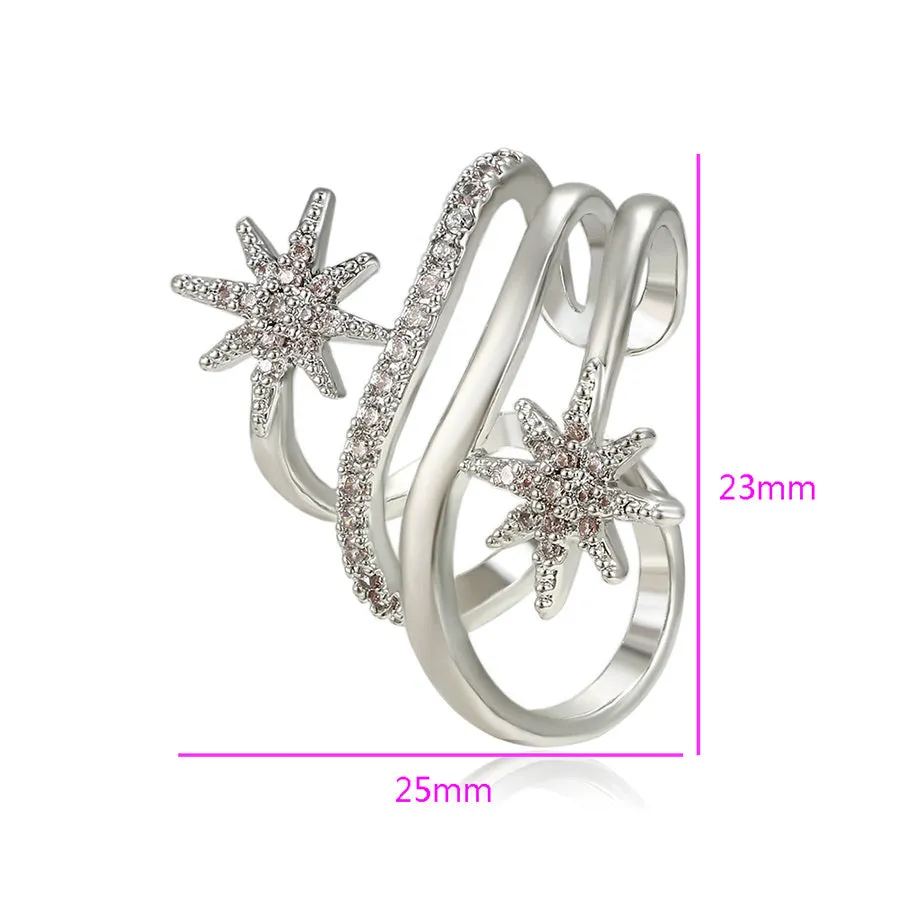 Rhodium Plated Diamond Star Ear Cuff
