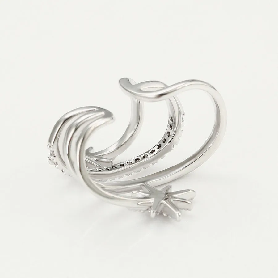 Rhodium Plated Diamond Star Ear Cuff