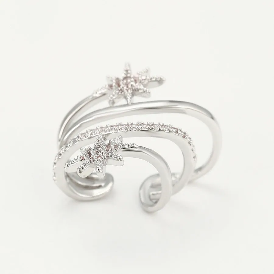 Rhodium Plated Diamond Star Ear Cuff