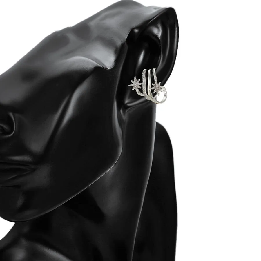 Rhodium Plated Diamond Star Ear Cuff