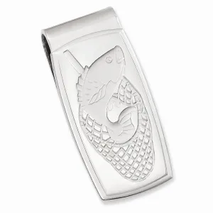 Rhodium Plated Fish in Net Hinged Money Clip