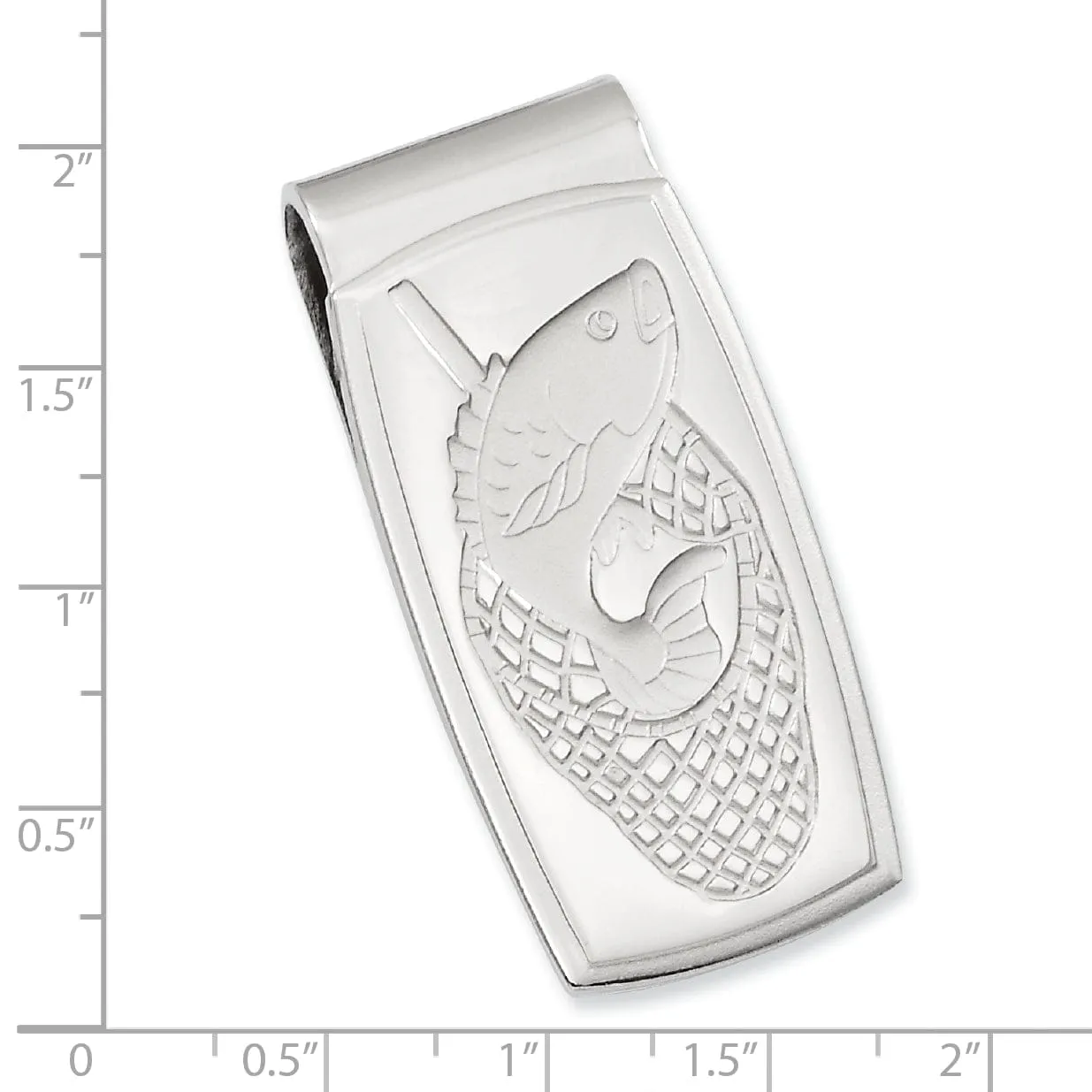 Rhodium Plated Fish in Net Hinged Money Clip