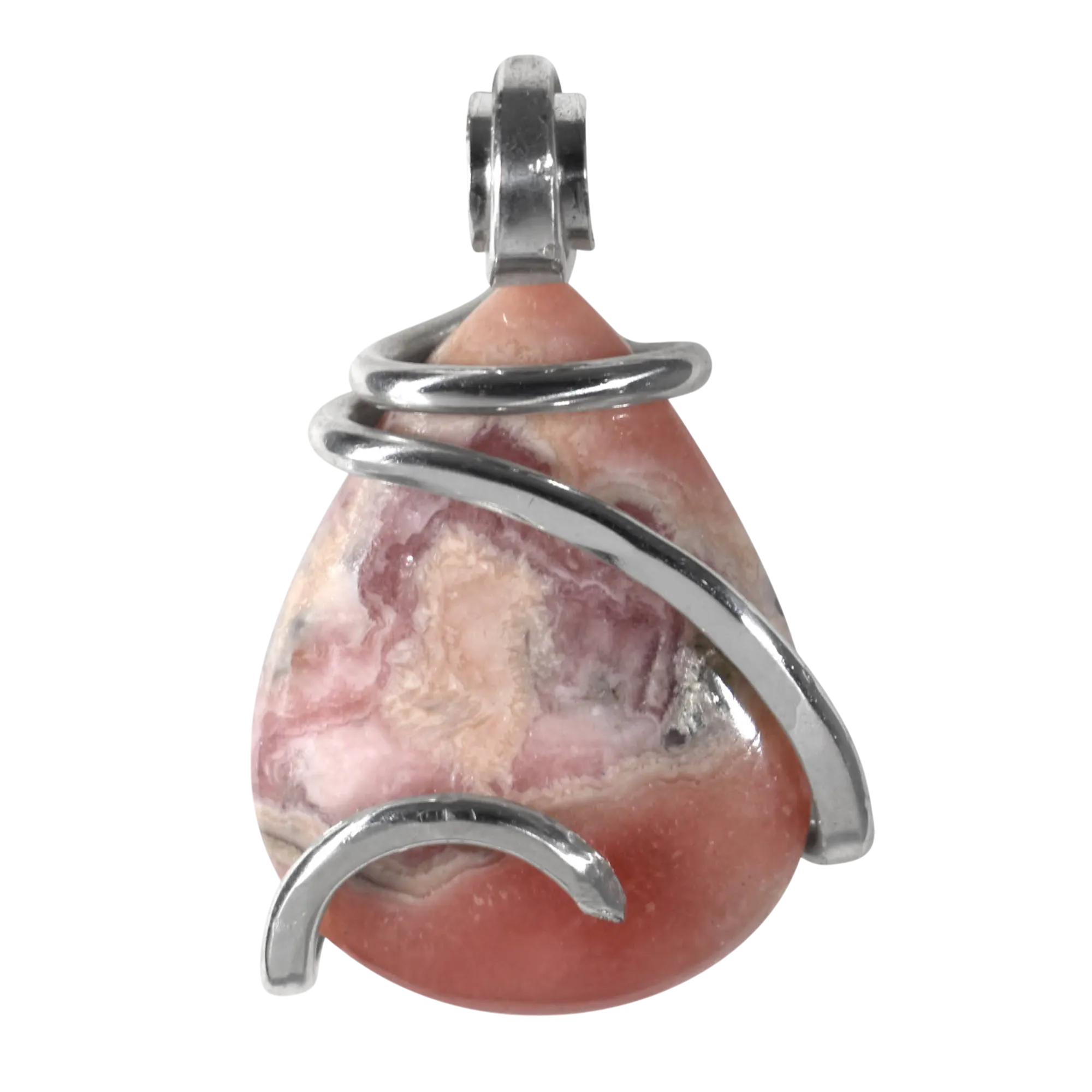 Rhodochrosite Handmade Crystal Pendant Wrapped in Silver