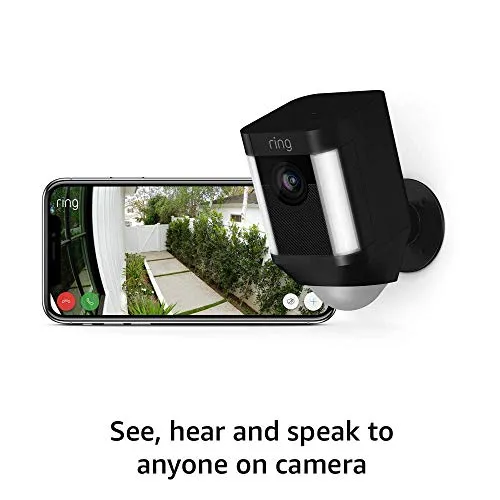 Ring Spotlight Cam Battery HD Security Camera - 3-Pack (Black) and Echo Dot (4th Gen)