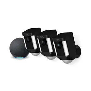 Ring Spotlight Cam Battery HD Security Camera - 3-Pack (Black) and Echo Dot (4th Gen)