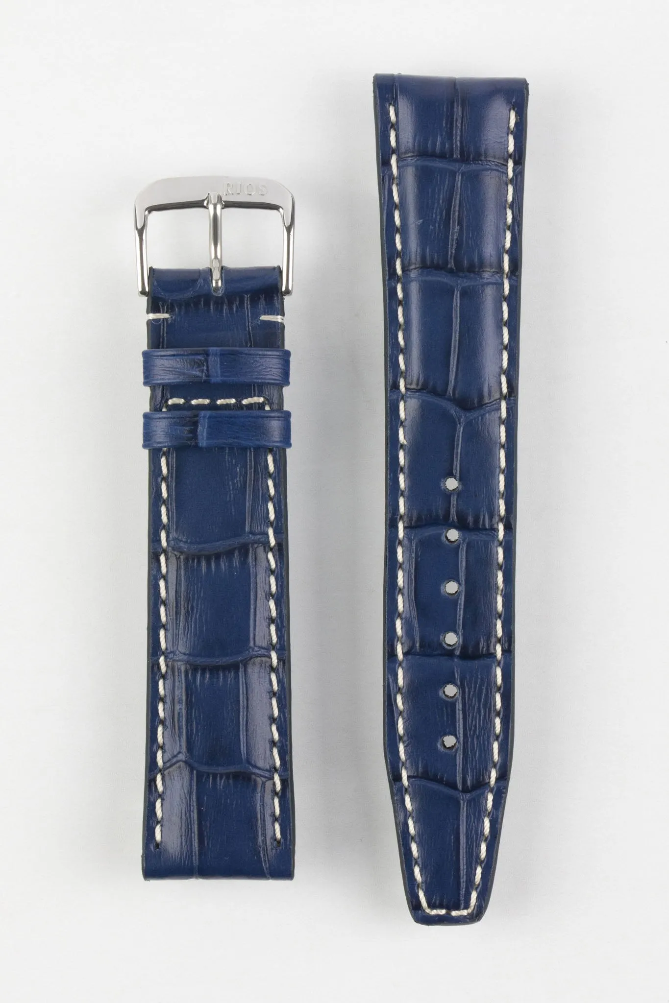 RIOS1931 BOSTON Alligator-Embossed Leather Watch Strap in NAVY BLUE