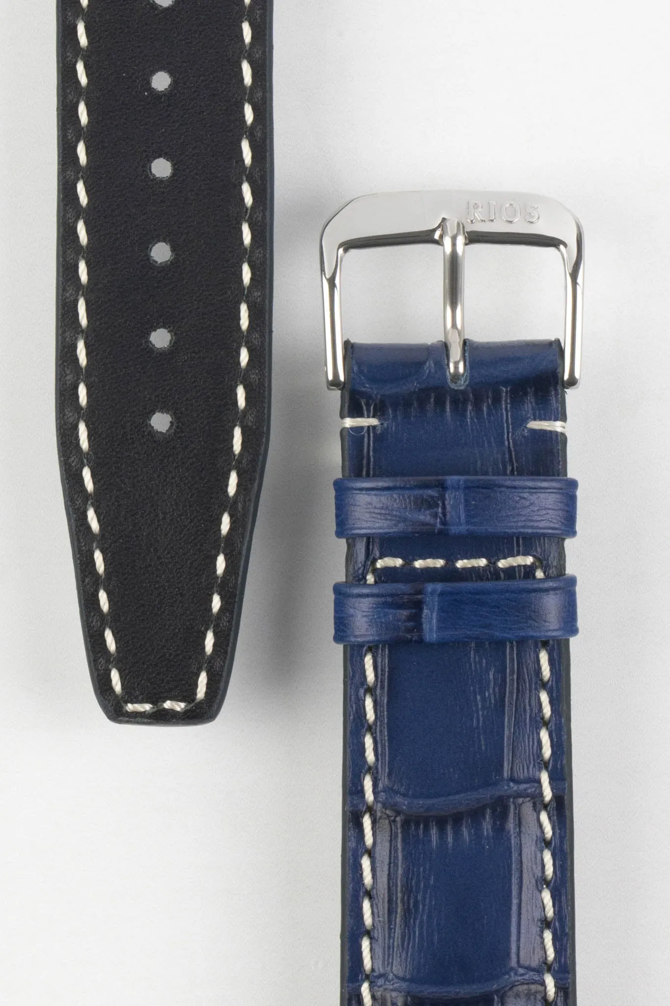 RIOS1931 BOSTON Alligator-Embossed Leather Watch Strap in NAVY BLUE
