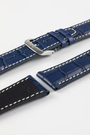 RIOS1931 BOSTON Alligator-Embossed Leather Watch Strap in NAVY BLUE