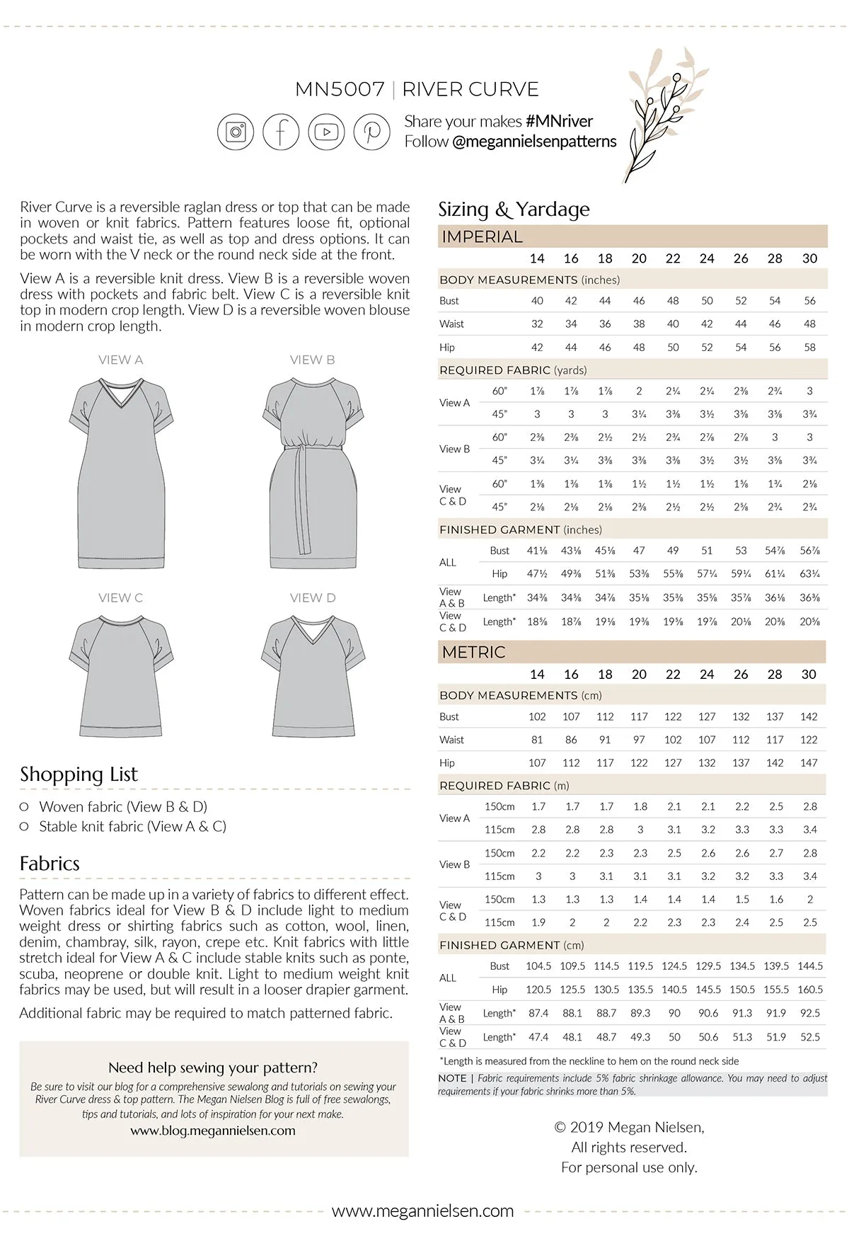 River Curve dress & top pattern