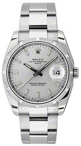 Rolex - Date 34mm Engine Turned Bezel - Oyster Bracelet