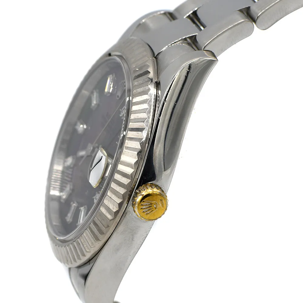 Rolex Datejust 116300 with Black Mother of Pearl Dial and Baguette Diamond Hour Markers in Stainless Steel Oyster Band