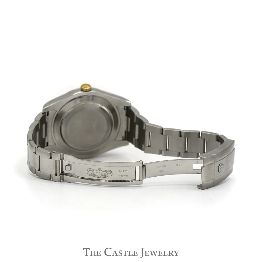 Rolex Datejust 116300 with Black Mother of Pearl Dial and Baguette Diamond Hour Markers in Stainless Steel Oyster Band