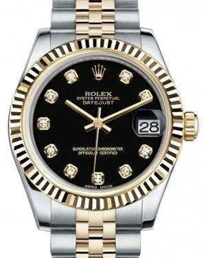 Rolex Datejust 31 Lady Midsize Yellow Gold/Steel Black Diamond Dial & Fluted Bezel Jubilee Bracelet 178273