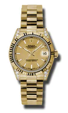 Rolex - Datejust 31mm - Gold President Yellow Gold - Fluted Bezel - Diamond Case