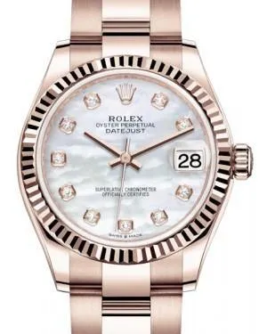 Rolex Datejust 31MM Lady Midsize Rose Gold White Mother of Pearl Diamond Dial & Fluted Bezel Oyster Bracelet 278275 - NEW