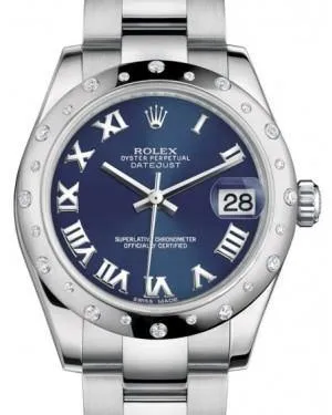 Rolex Datejust 31MM Lady Midsize White Gold/Steel Blue Roman Dial & Diamond Set Domed Bezel Oyster Bracelet 178344 - NEW