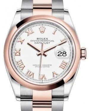 Rolex Datejust 36 Rose Gold/Steel White Roman Dial & Domed Bezel Oyster Bracelet 126201