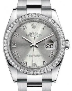 Rolex Datejust 36 White Gold/Steel Rhodium Roman Dial & Diamond Bezel Oyster Bracelet 116244