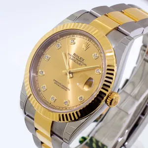 Rolex Datejust 41mm 18K Yellow Gold & Steel Champagne Diamond Dial & Fluted Bezel 126333