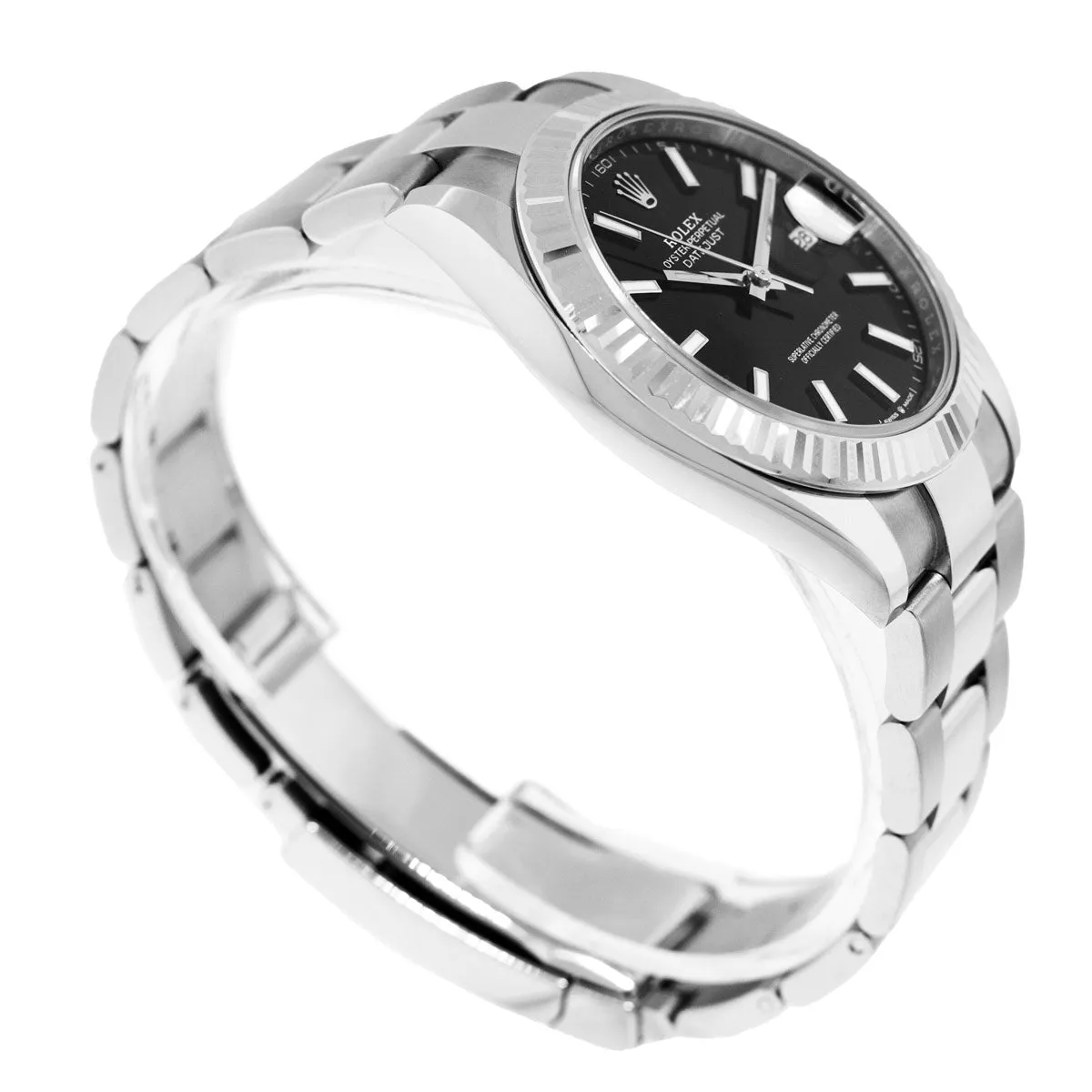 Rolex Datejust II 41mm Stainless Steel Black Index Dial 18K White Gold Fluted Bezel 126334