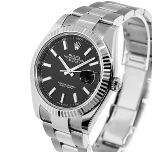 Rolex Datejust II 41mm Stainless Steel Black Index Dial 18K White Gold Fluted Bezel 126334