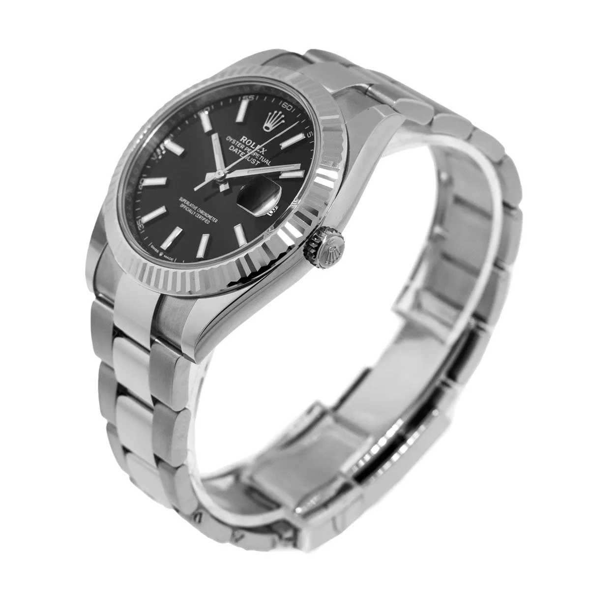 Rolex Datejust II 41mm Stainless Steel Black Index Dial 18K White Gold Fluted Bezel 126334