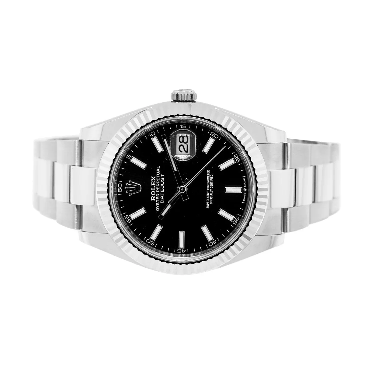 Rolex Datejust II 41mm Stainless Steel Black Index Dial 18K White Gold Fluted Bezel 126334