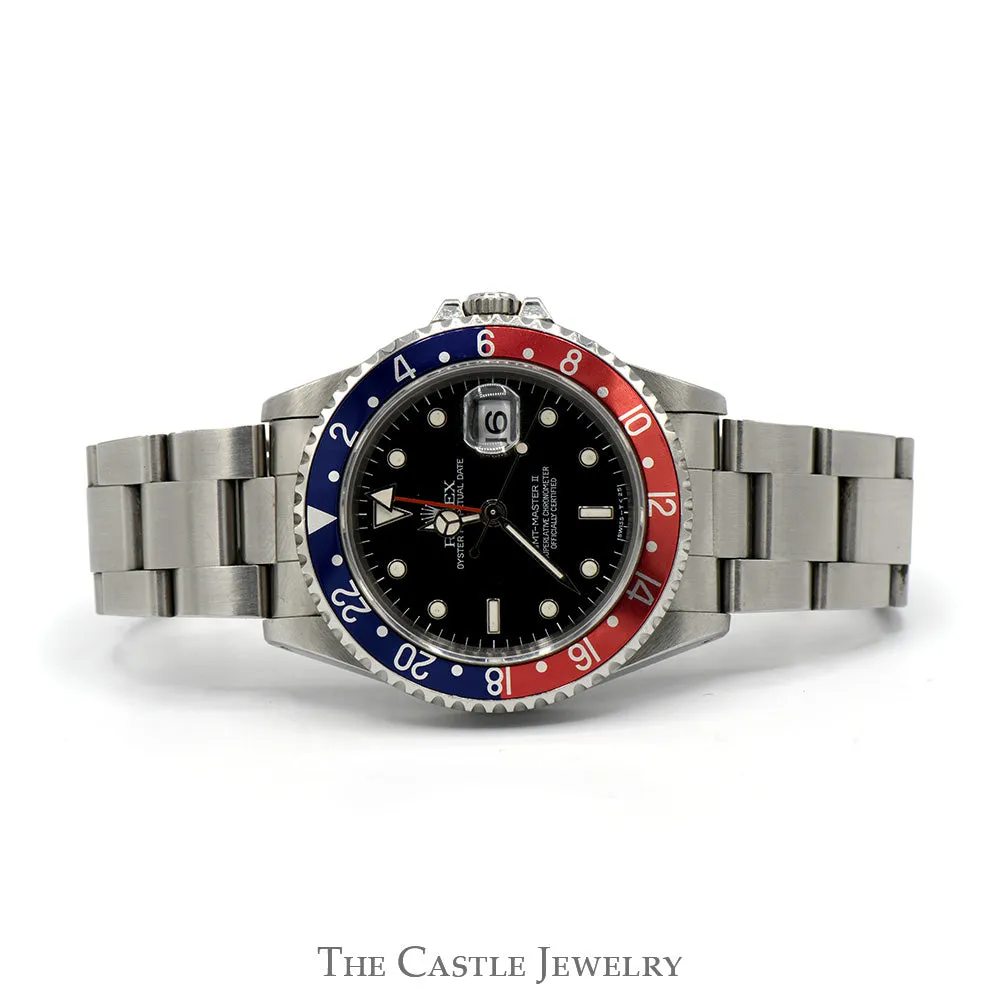 Rolex GMT Master 2 16710 with Pepsi Bezel & Black Dial in Stainless Steel Oyster Bracelet