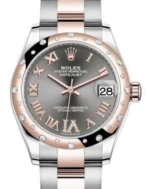 Rolex Lady-Datejust 31 Rose Gold/Steel Rhodium Roman Diamond VI Dial & Domed Set with Diamonds Bezel Oyster Bracelet 278341RBR