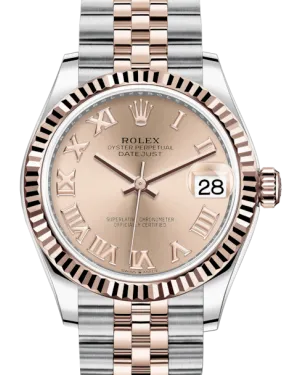 Rolex Lady-Datejust 31 Rose Gold/Steel Rose Roman Dial & Fluted Bezel Jubilee Bracelet 278271 - NEW