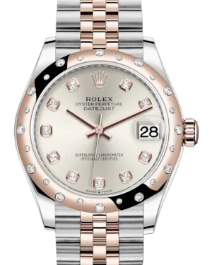Rolex Lady-Datejust 31 Rose Gold/Steel Silver Diamond Dial & Domed Set with Diamonds Bezel Jubilee Bracelet 278341RBR